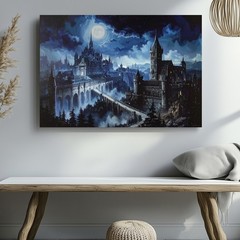 Canvas Moonlit Fantasy Wall Art Architecture Dark Cityscape Illuminated Bright