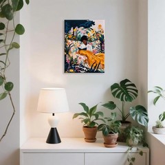 Black Woman Reading Among Flower Canvas Wall Art,Afrocentric Wall Art ,Boho S…