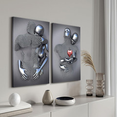 Framed Wall Art for Bedroom 3D Metal Effect Love Heart Couple Wall Art Decor for