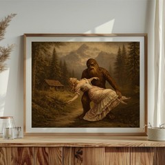 Bigfoot Sasquatch Art Print Victorian Woman Gothic Fantasy Forest Bride Poster