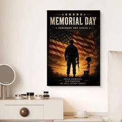 Memorial Day Canvas Art American Flag Soldier Patriotic Wall Decor Military Gift