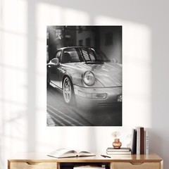 Vintage Silver Porsche Sports Cars Black and White Retro Wall Art Poster Print