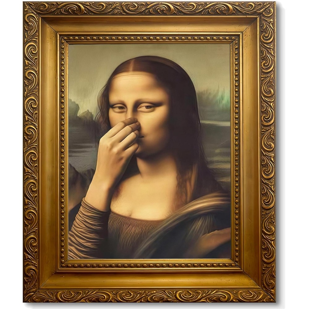 Vintage Bathroom Wall Art, Funny Mona Lisa Nose Pinching Decor 8×10 Inch