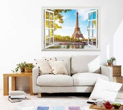 Wall Mural-Eiffel Tower View out of the Open Window Creative Wall Decor- 24″x32″