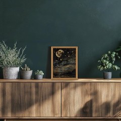 Moon and Stars Celestial Canvas Wall Art, Mystical Moody Night Sky Poster Pri…