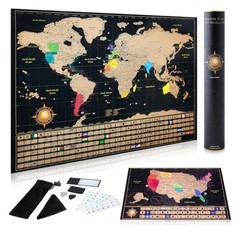 Scratch Off World Map Poster and Detailed United States Map – Deluxe Travel T…