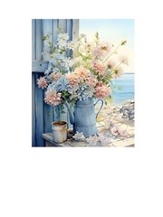 16×20 Blue Breeze Floral Canvas Print Wall Art