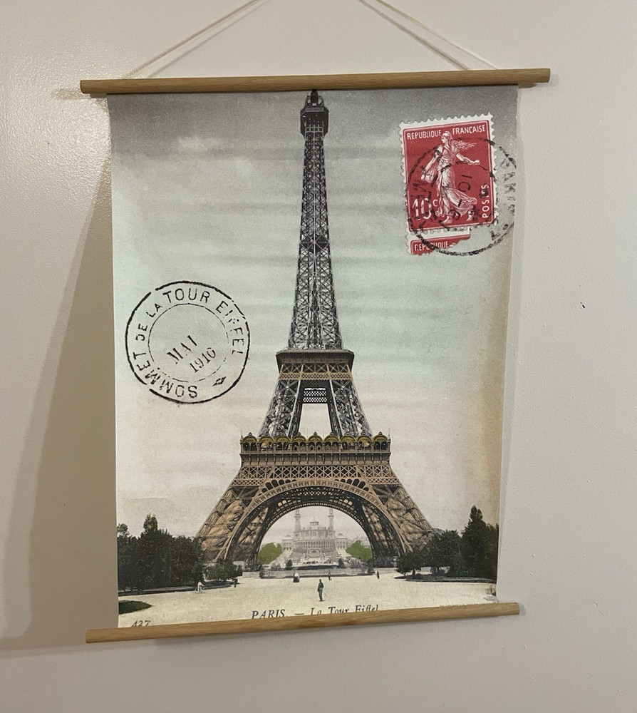 Eiffel Tower Paris Travel Hanging Print Poster 27 x 21 in Paper Wood Unframed