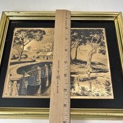Framed Lionel Barrymore Etched Gold Foil Print Mid-Century Modern 10 1/2 “ VTG