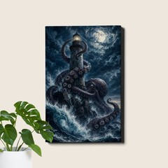 Gothic Lighthouse Poster Print Kraken Stormy Sea Moon Ocean Fantasy