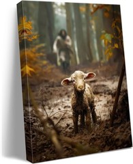 Jesus Running After Lost Lamb Christian Canvas Wall Art Prayer Room Decor