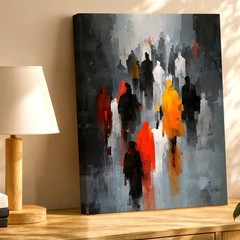 Wall Art Abstract City Crowd Painting Modern Urban Figures Canvas Print Decor