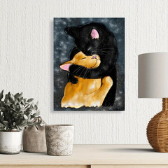 Black Cat and Orange Cat Hugging Poster Prints Abstract Animal Art Canvas Painti