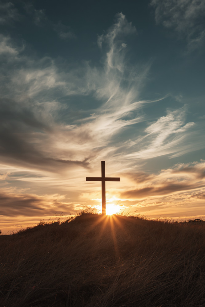 Christian Cross Sunrise Hill Light Rays 4×6 Photo Print Religious Wall Art Decor