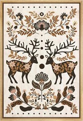 Wall26 Rustic Folk Art Deer Canvas Print Christmas Framed Wall Art Decor