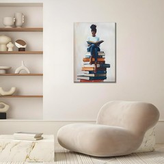 African American Books Wall Art Black Girl Painting Vintage Woman Reading Boo…