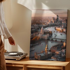 London Cityscape Canvas Wall Art With Big Ben And River Thames Sunset View Home
