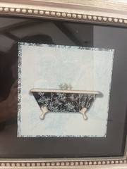 Bathtub Bathroom Print Blue/Black Wall Art Ornate Gold Framed 11.5 Sq.
