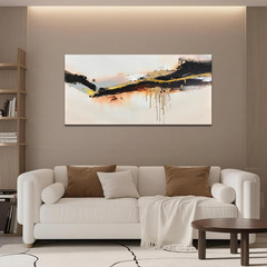 Black & Gold Abstract Canvas Art 40″x20″ – Modern Minimalist Wall Decor