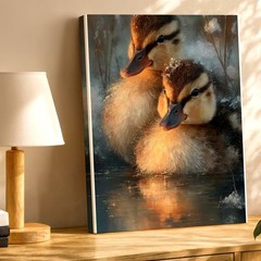 Wall Art Duckling Pair Print Cute Baby Ducks Wildlife Canvas Home Decor 2pcs