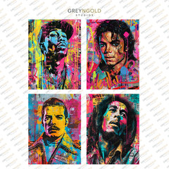 Music Legends Wall Art Graffiti Prints Pop Art style 8×10 inches 4 set