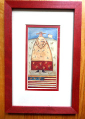 BERNADETTE MOOD FRAMED PRIM AMERICANA COUNTRY PATRIOTIC WOMAN FLAG 8″x12″ VGUC
