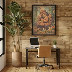 Vintage SASQUATCH FAMILY Wall Art, BIGFOOT Flower Poster, Cryptid Botanical Yeti