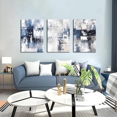 Abstract Blue and White Wall Art Set of 3, Modern Simple Navy Framed Canvas P…