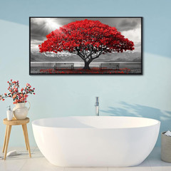 Modern Red Tree Wall Art – Framed Canvas for Living Room & Bedroom 29x58IN