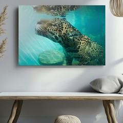 Jaguar underwater with reflection wildlife nature canvas wall art animal print