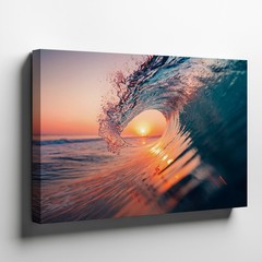 Sunset Ocean Wave Canvas Wall Art Coastal Beach Scene Nature Photography Print