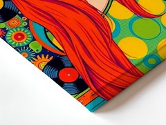 Wall Art Retro Pop Redhead Woman Art Headphones Vinyl Records Colorful Decor