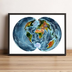 World Map, Polyconic Projection World Map, Printed and Framed World Relief Map