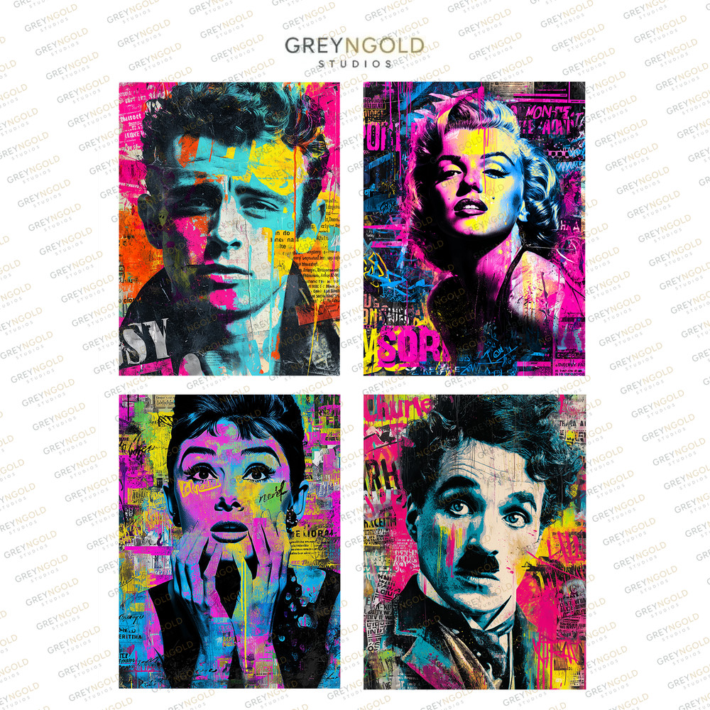 Classic Hollywood Icons Wall Art Graffiti Prints Pop Art style 8×10 inches 4 set