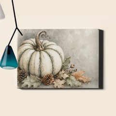 Striped pumpkin watercolor Art Print cream white still life painting