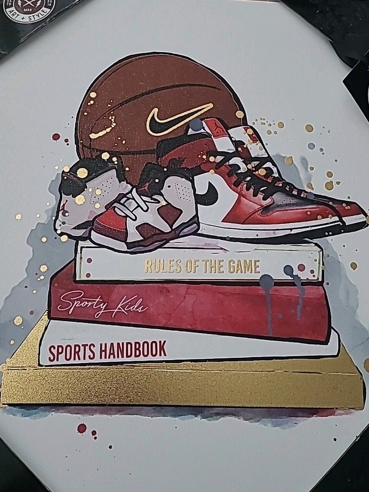 NOTORIART. Air Jordan 1 Sneaker & Nike Basketball. Wall Art Canvas. 14″ x 11″.