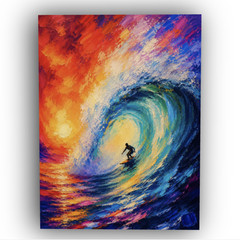 Surf Art Decor «Lone Surfer» Oil Painting Style Stretched Canvas Print 30″x40″