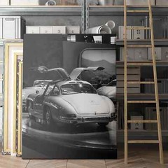 Mercedes Benz 300SL Doors Up Black & White Sports Cars Canvas Wall Art Print