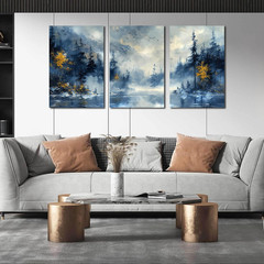 Blue Forest Trees Canvas Art – 3 Piece Set for Living Room & Office Decor