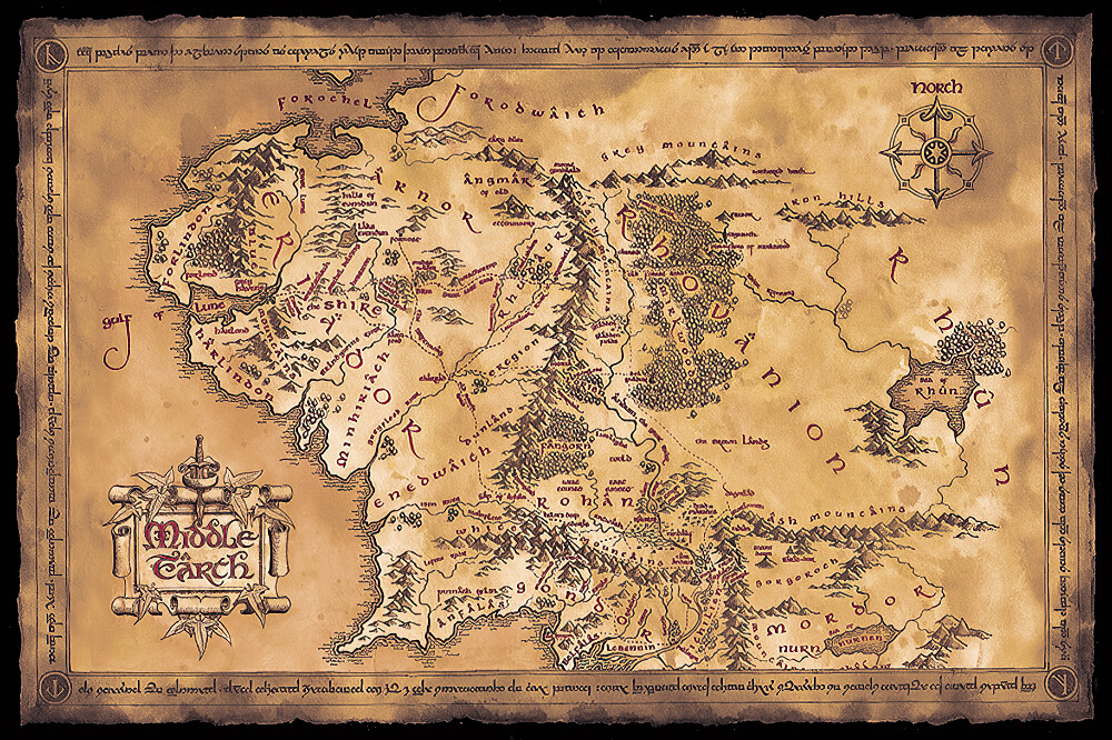 The Lord Of The Rings / The Hobbit – Movie Poster (Dark Map Of Middle Earth)