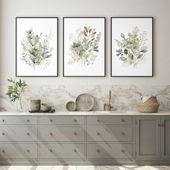 Watercolor Botanical Wall Art Set of 3 Boho Floral Canvas Wall Decor Prints Sage