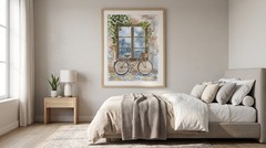 Vintage Bicycle Watercolor Poster Rainy Window Wall Art Cottagecore Cozy Decor
