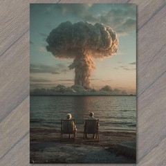 Art Print Nuclear Mushroom Cloud Seaside Watchers Apocalyptic Surreal Dusk