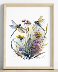 Dragonfly Art Print, Colorful Dragonfly Wall Art Decor Print, Nature Print #88