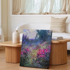 Colorful Floral Garden Canvas Wall Art Abstract Nature Painting Pink Purple Blue