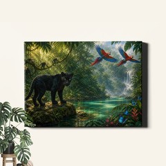 black_panther_rainforest_wildlife_river_scene