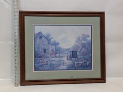 Unbranded Framed Country Barn Print Wall Art Green Mat Wood Frame as shown
