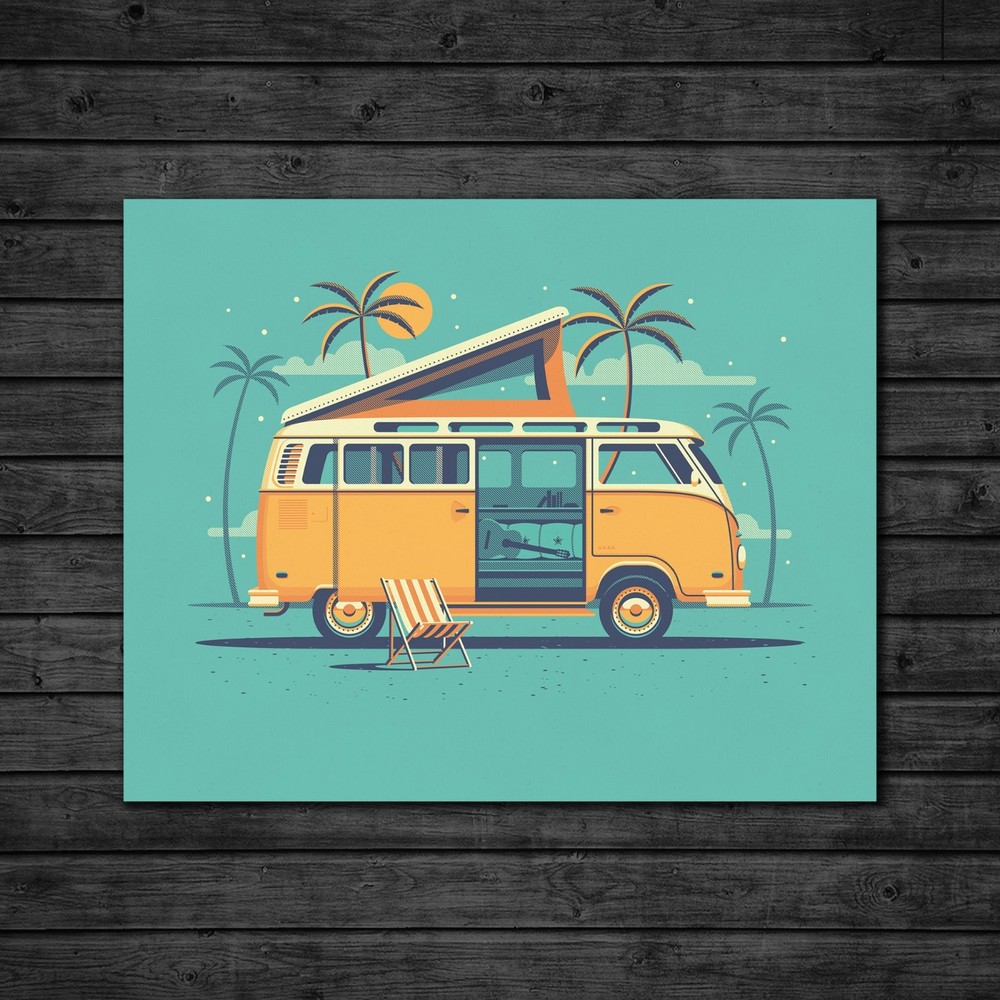 DKNG Laguna (20″x16″ VW Bus, Beach Camper, Silkscreen Art Print/Poster)
