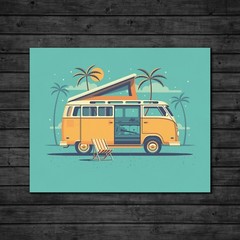 DKNG Laguna (20″x16″ VW Bus, Beach Camper, Silkscreen Art Print/Poster)