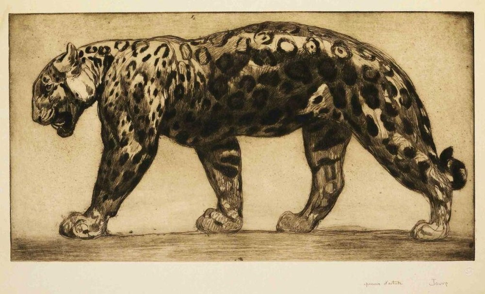 Leopard by Paul Jouve – 1926 Woodcut Animal Print – Art Deco Wildlife to Frame